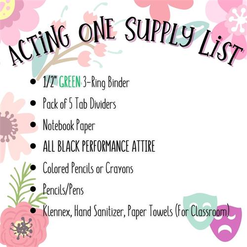 Acting One Supply List